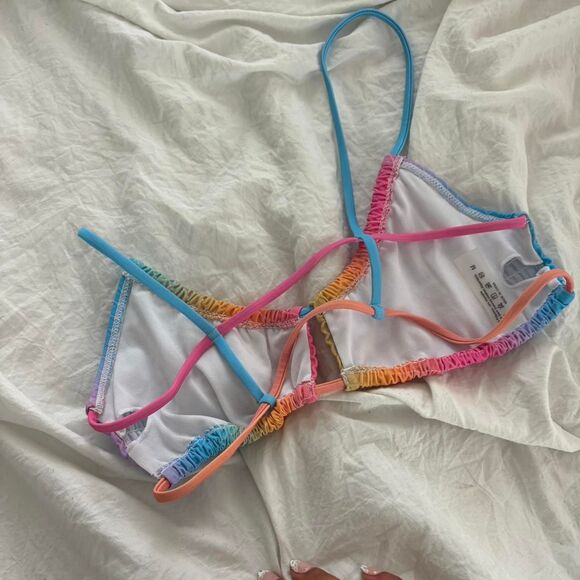 SHEIN Women's Multi Rainbow Cutout Swimwear Medium Bikini Top - Picture 2 of 2